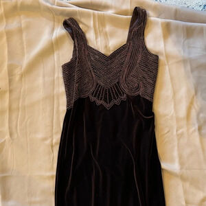 Y2K Velvet Beaded long maxi dress brown size 10 zipper closure amazing detail